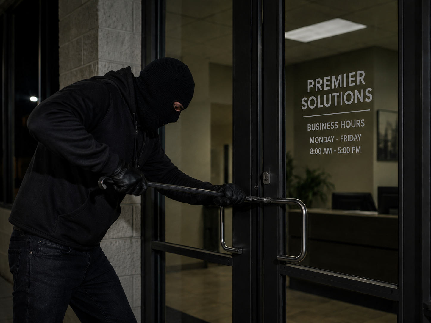 Thief holding a crowbar to break in